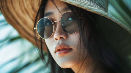 Young asian woman enjoying her holidays aloneの素材