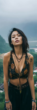 Young asian woman enjoying her holidays aloneの素材