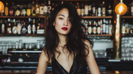 Young asian woman at at urban barの素材