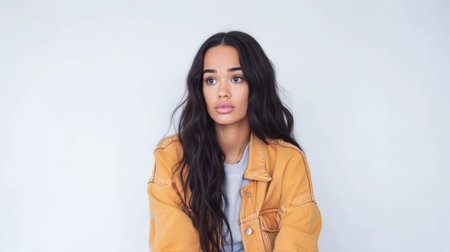 Close up portrait of a happy young woman isolated from a white background copy space for text.の素材