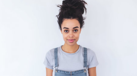 Close up portrait of a happy young woman isolated from a white background copy space for text.の素材