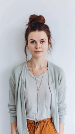Close up portrait of a happy young woman isolated from a white background copy space for text.の素材