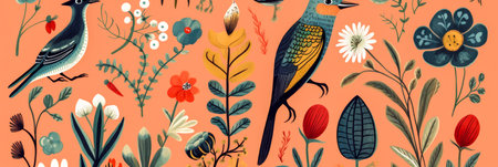 Colorful flora and fauna illustrationの素材