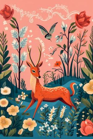Colorful flora and fauna illustrationの素材