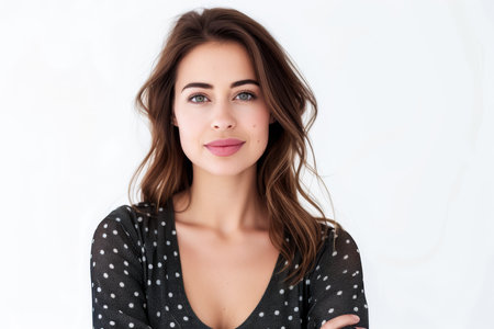 Portrait of a young approachable businesswoman isolated on a white copy space background for text.の素材