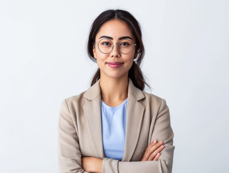Asian businesswoman portrait with a white copy space backgroundの素材