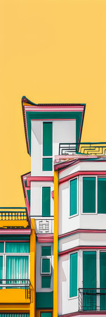 Vintage pop art illustration of a house with vibrant colorsの素材