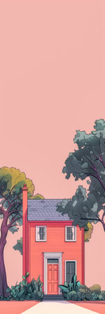 Vintage pop art illustration of a house with vibrant colorsの素材