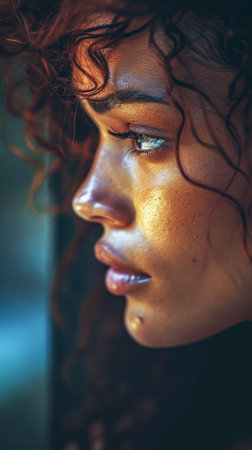 Portrait of s young in a dreamy state in a scene filled with natural lightの素材