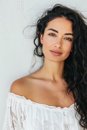 Beauty portrait of a young Armenian woman with copy space for textの素材