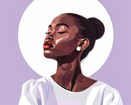 Illustration of an African American woman in vibrant colors isolated from the backgroundの素材