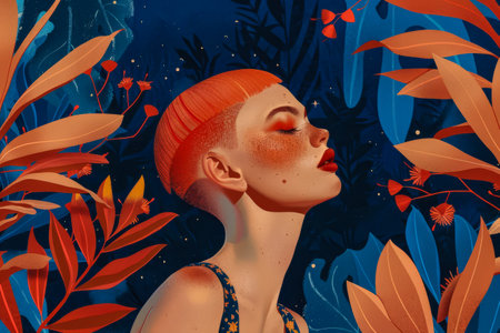 Collage illustration of a woman in bold colors with copy space for textの素材