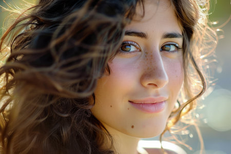 Beautiful young diverse woman portrait with the subject looking at the cameraの素材