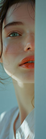 Young woman portrait with copy space for textの素材