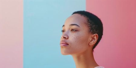 Young woman portrait with copy space for textの素材