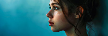 Young woman portrait with copy space for textの素材