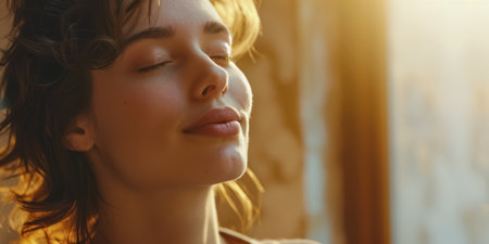 Young woman portrait with copy space for textの素材