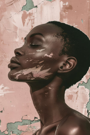 Stylized illustration of a woman in vivid colorsの素材