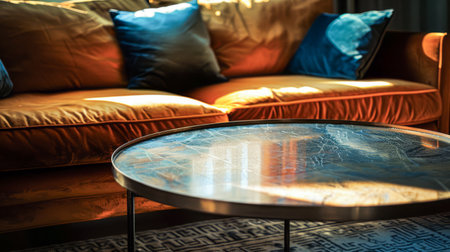 Elegant modern living room with ambient lighting and cozy decorの素材