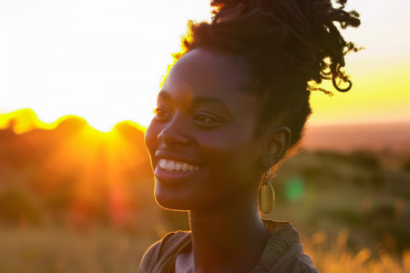 Beautiful young woman portrait with the early morning lightの素材