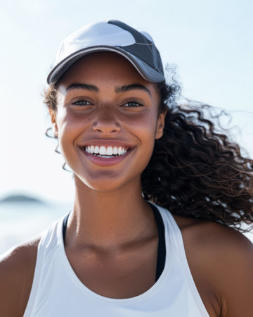 Young African American athlete portrait with natural lightの素材
