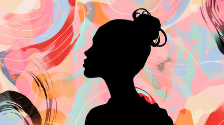 Woman silhouette illustration with an abstract backdropの素材