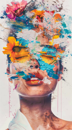 Vibrant woman portrait with bold colorsの素材