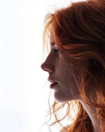 Young redhead woman portrait with copyspaceの素材