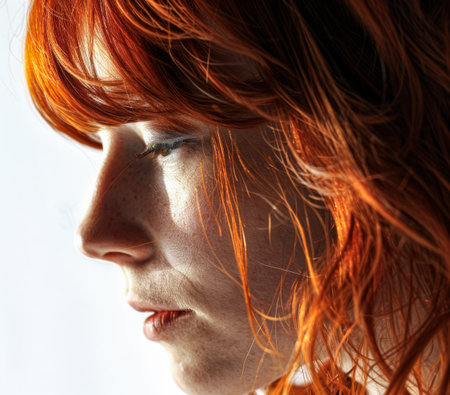 Young redhead woman portrait with copyspaceの素材