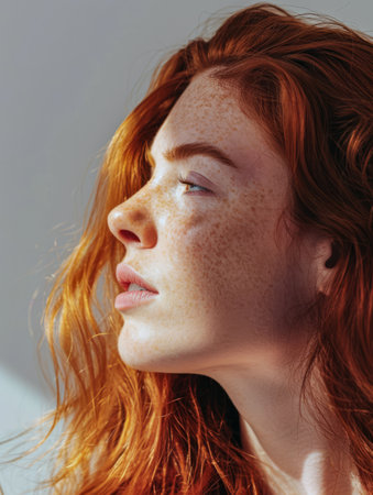 Young redhead woman portrait with copyspaceの素材