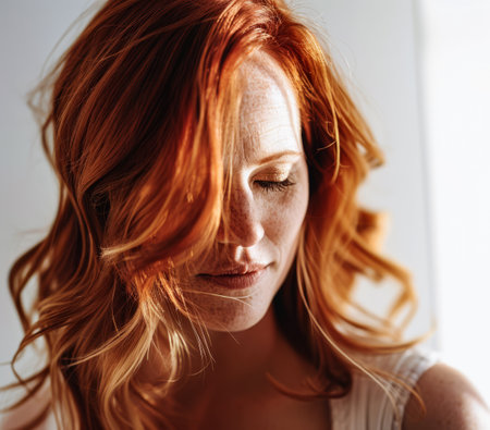 Young redhead woman portrait with copyspaceの素材