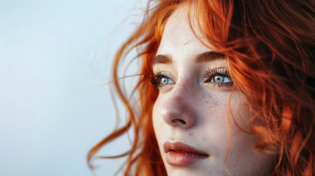 Young redhead woman portrait with copyspaceの素材