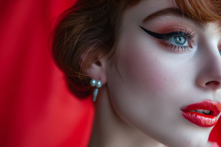 Vintage beauty portrait of a young woman with copy spaceの素材