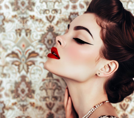 Vintage beauty portrait of a young woman with copy spaceの素材