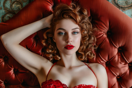 Vintage portrait of fashionable young woman with cinematic glamourの素材