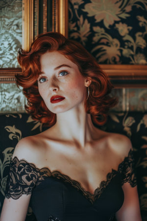 Vintage portrait of fashionable young woman with cinematic glamourの素材