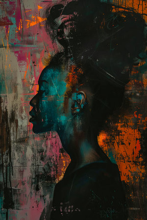 Contemporary African American woman portrait in abstract styleの素材