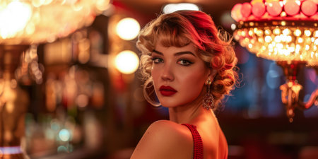 Vintage portrait of fashionable young woman with cinematic glamourの素材