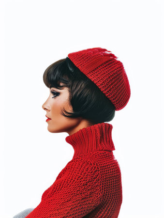 Retro portrait with a woman of the 60s isolated from the background with copy space for textの素材