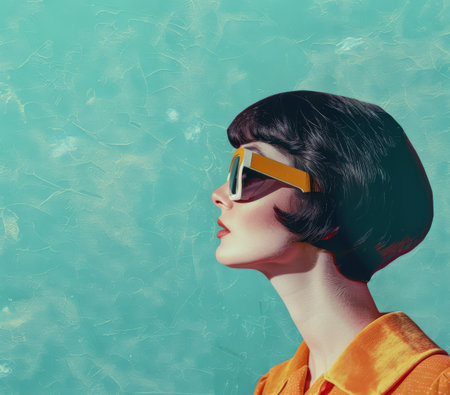 Portrait of a young woman from the 60s isolated from a copy space backgroundの素材