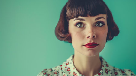 Portrait of a young woman from the 60s isolated from a copy space backgroundの素材