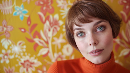 Portrait of a young woman from the 60s isolated from a copy space backgroundの素材