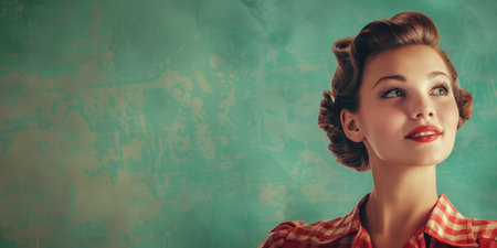 Portrait of a young woman from the 60s isolated from a copy space backgroundの素材