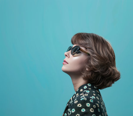 Portrait of a young woman from the 60s isolated from a copy space backgroundの素材