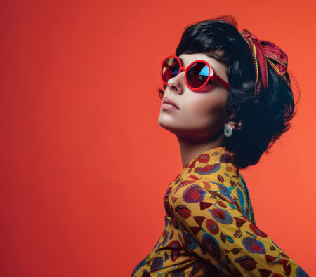 Portrait of a young woman from the 60s isolated from a copy space backgroundの素材