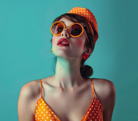 Portrait of a young woman from the 60s isolated from a copy space backgroundの素材