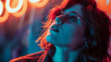 Portrait of a young woman from the 80s isolated from the backgroundの素材