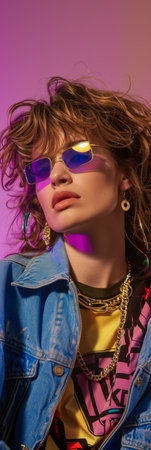 Portrait of a young woman from the 80s isolated from the backgroundの素材