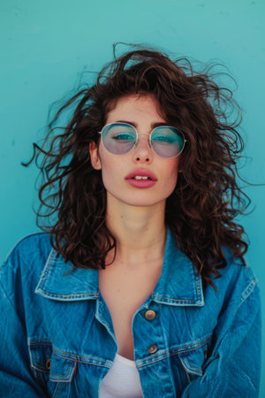 Portrait of a young woman from the 80s isolated from the backgroundの素材