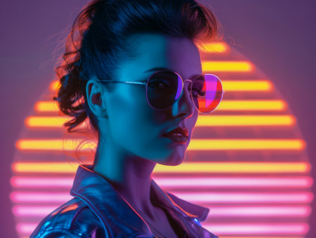 Portrait of a young woman from the 80s isolated from the backgroundの素材